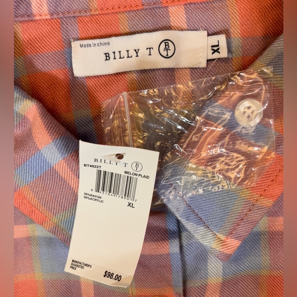NWT Billy T. Women’s Easy Peasy Plaid Front Button Shirt Size XL - Picture 7 of 10